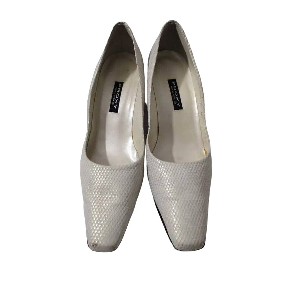 Womens Classic Pump Block Heels Beige Leather Snake Print Slip On 10 M Proxy